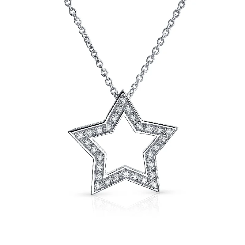 Casual Silver Necklace-Cubic Zirconia Celestial Star Pendant Necklace in Sterling Silver USA Patriotic Design