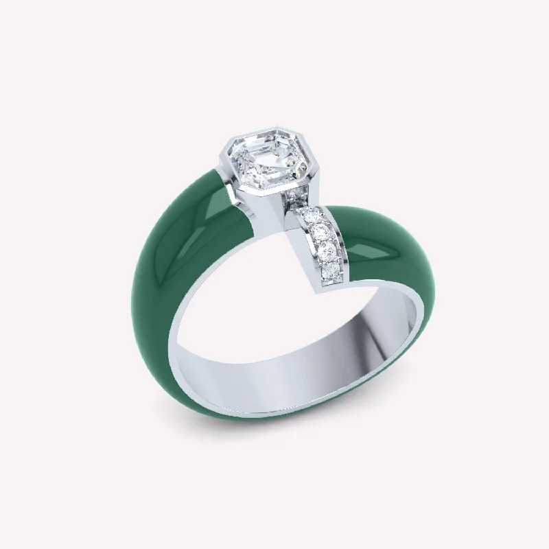 Vintage Diamond Ring-Toi et Moi Green Asscher 18K Whitegold Ring w. Lab-Grown Diamonds