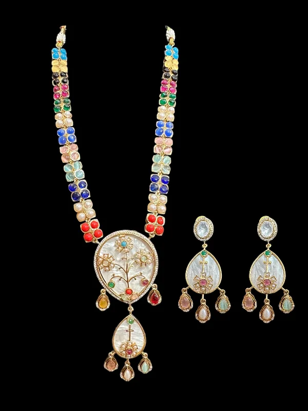 Elegant Gold Necklace-DNS134 kundan necklace set - Navratan ( READY TO SHIP )