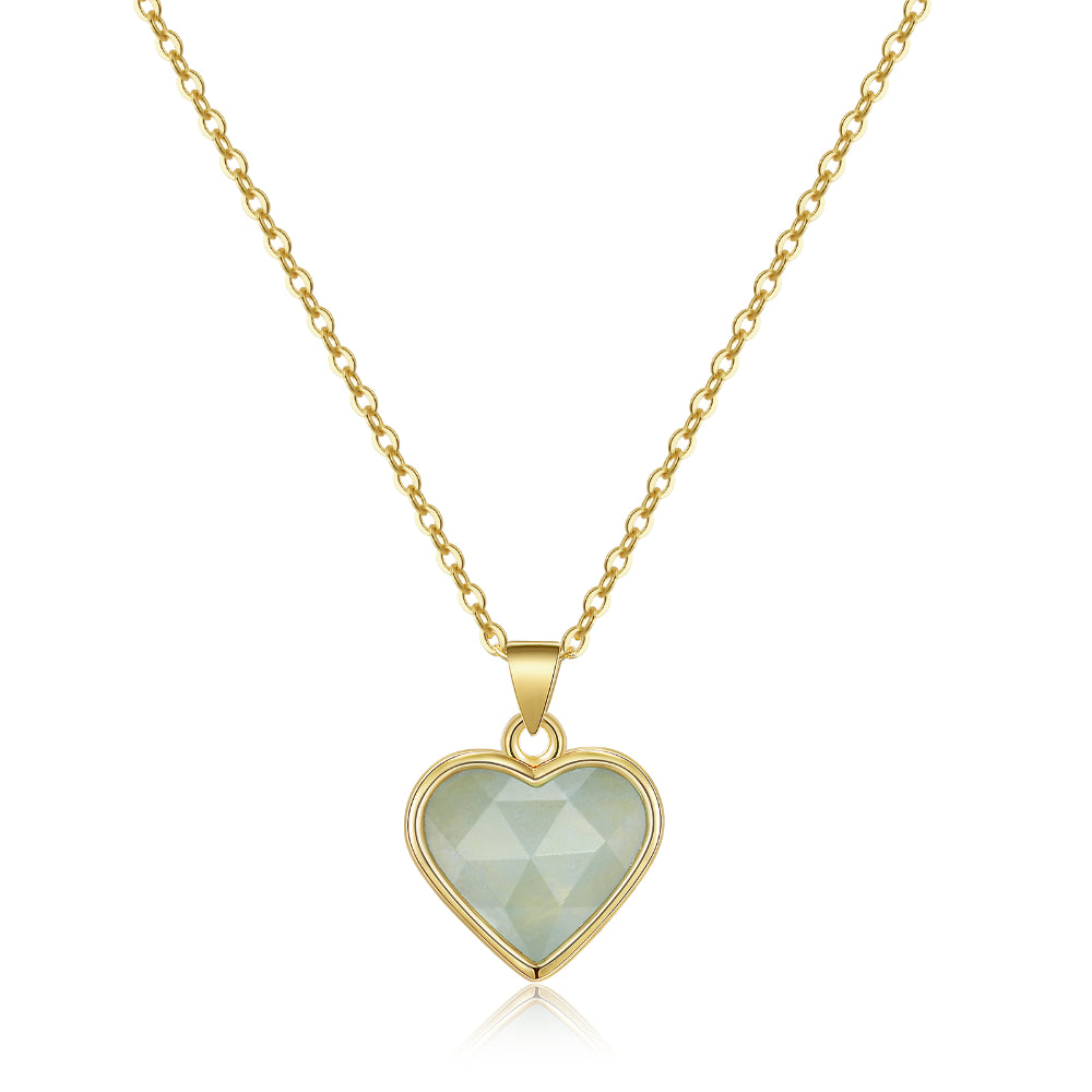 Long Pendant Necklace-Natural Aquamarine Heart Pendant Necklace