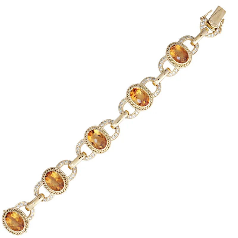 Gold Gemstone Bracelet-Bracelet- Citrine And Diamond (1455B)