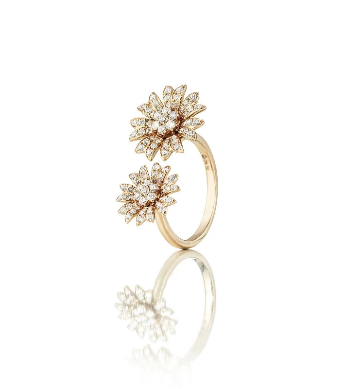 Bohemian Gemstone Ring-Large Flower 18K Gold, Whitegold or Rosegold Ring w. Diamonds