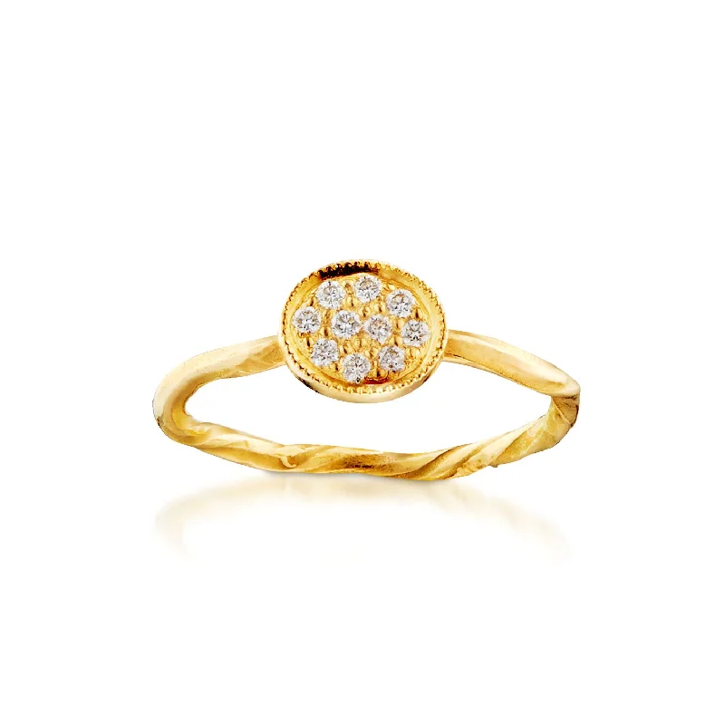 Wedding Ring with Yellow Diamonds-Pavé 18K Gold Ring w. Diamonds