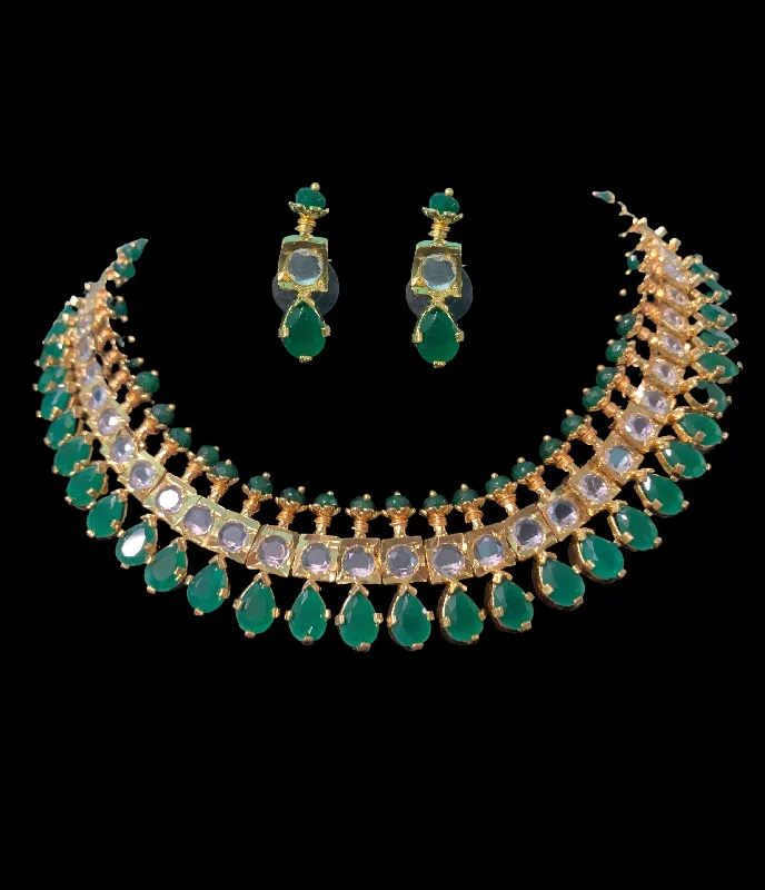 Layered Gold Necklace-NS102 Faiza necklace set in emerald beads (READY TO SHIP)