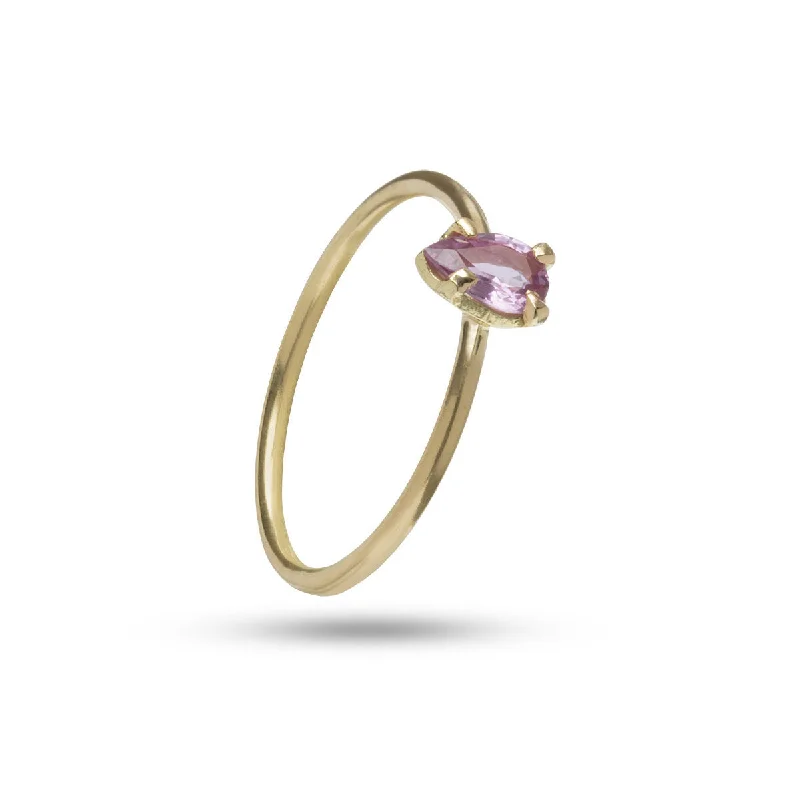 Custom Diamond Promise Ring-Drop Pink 18K Gold Ring w. Sapphire