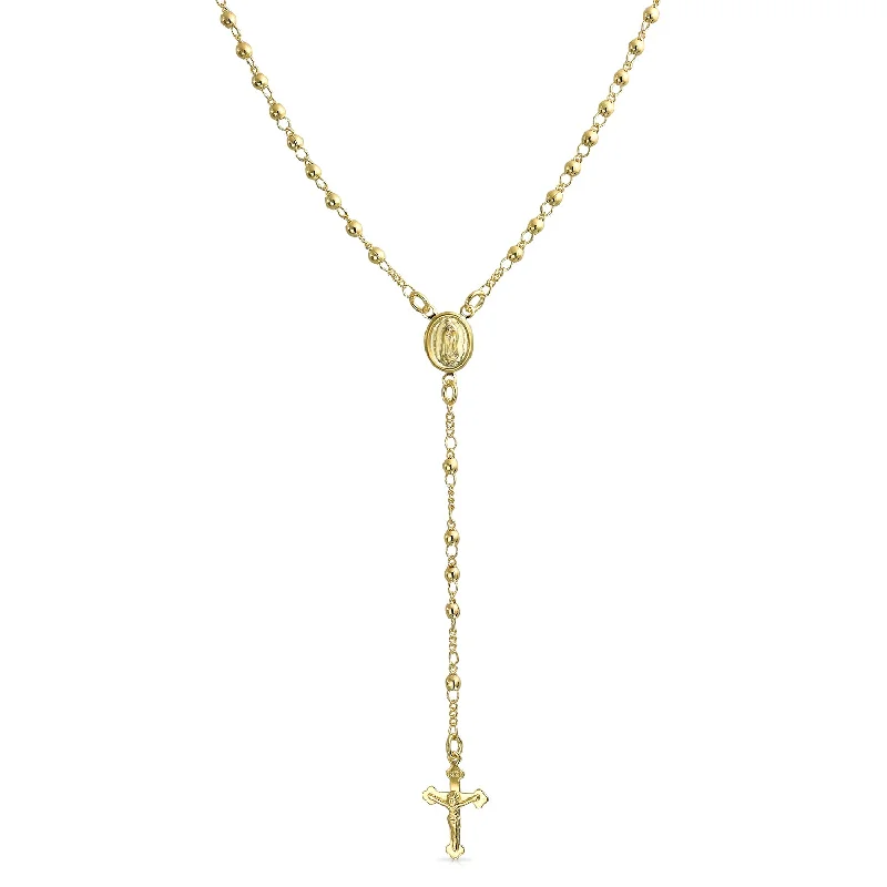 Long Beaded Necklace-18K Gold Plated Virgin Mary Rosary Necklace for Teens with Crucifix Charm