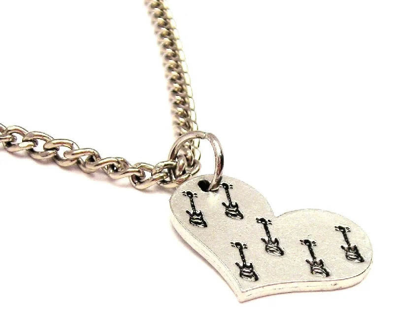 Simple Diamond Necklace-Guitars All Over Your Heart Single Charm Necklace