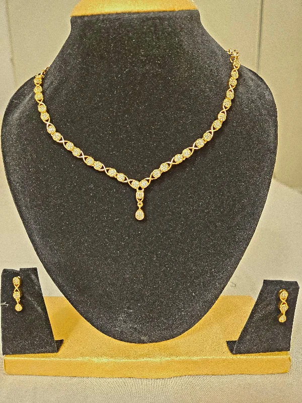 Luxury Chain Necklace for Women-Delightful Gold Plated White Stone Studded Necklace With Earrings Set