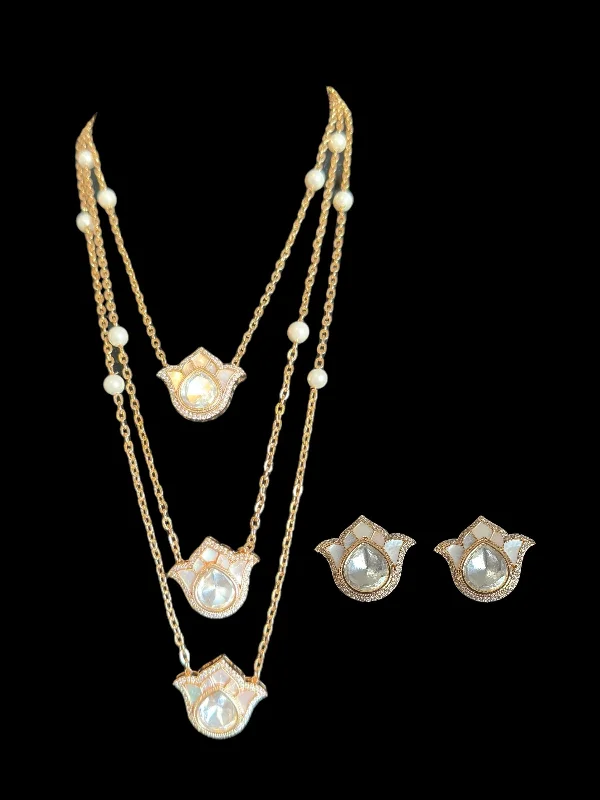 Silver Heart Necklace-PS532 Eliza rose gold plated necklace and earrings in mother of pearl ( READY TO SHIP )