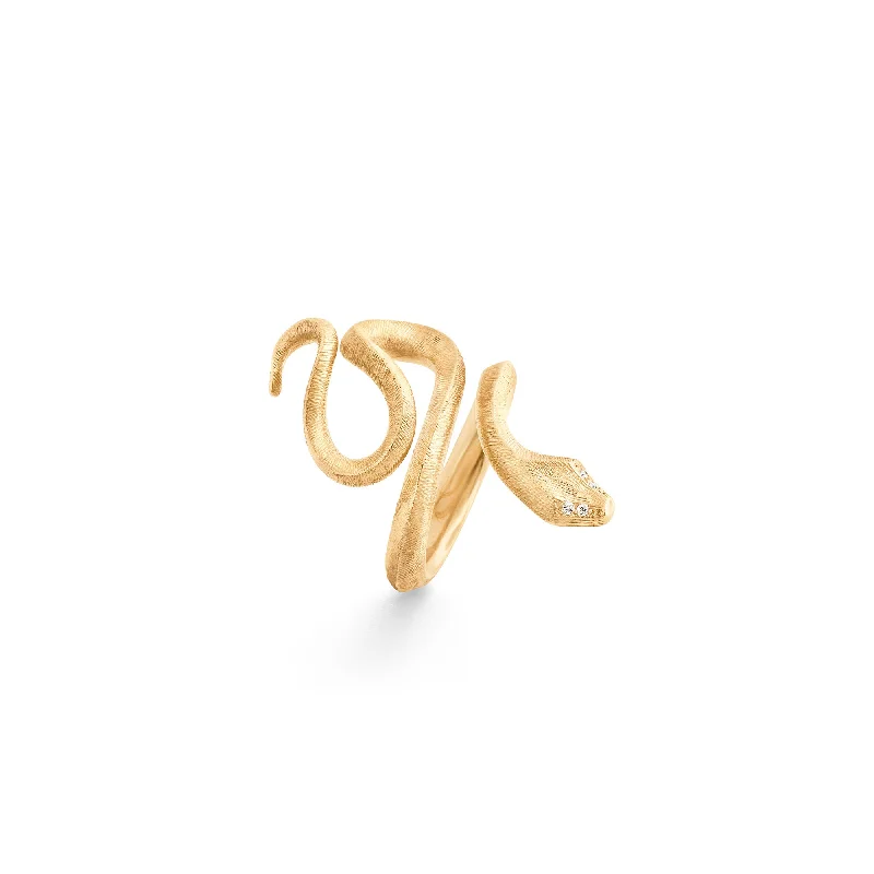 Minimalist Engagement Ring-Medium Snakes 18K Gold Ring w. Diamonds