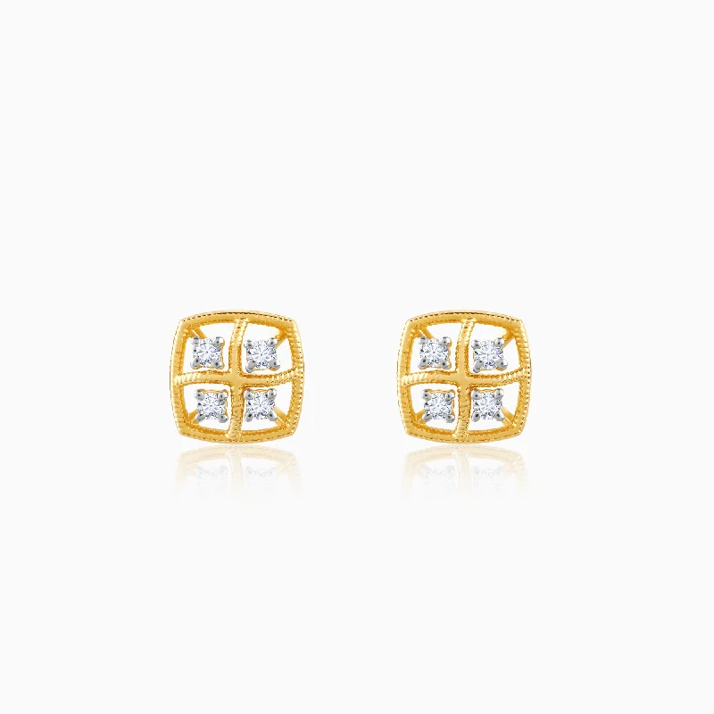 Lightweight Dangle Earrings-Gold Square Diamond Earrings