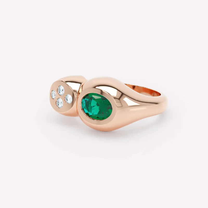 Wedding Ring with Sapphire Stones-Curve Duo 18K Rosegold Ring w. Emerald & Diamonds