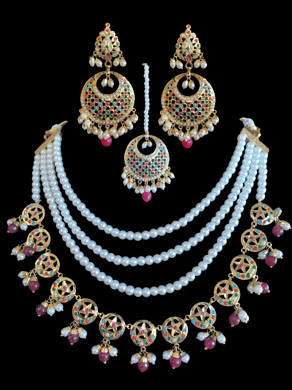 Multi-Colored Bead Necklace-NS239 sitara navratan jadau necklace set ( READY TO SHIP)