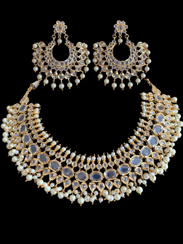 Choker Necklace for Women-NS511 Aleeza necklace  set - golden pearls   (SHIPS IN 4 WEEKS )