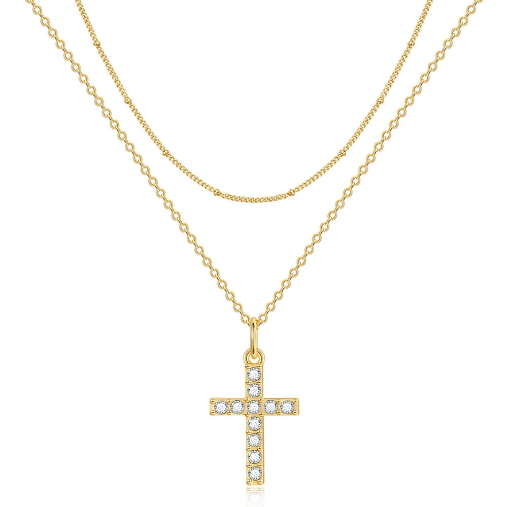 Boho Style Necklace-Cross Zircon Layered Necklace