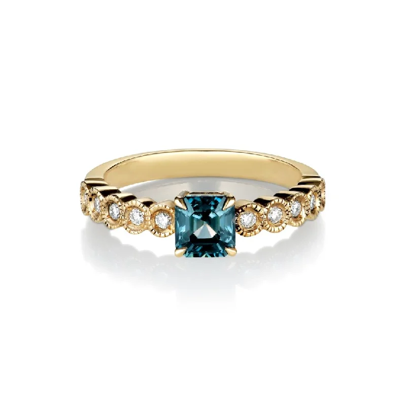 Engagement Ring with Blue Sapphire-Tanakola 18K Gold Ring w. Sapphire & Diamonds