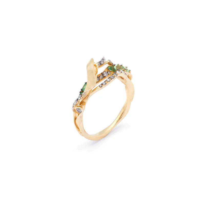 Luxury Wedding Ring-Exhale Stackable 18K Gold Ring w. Tsavorites