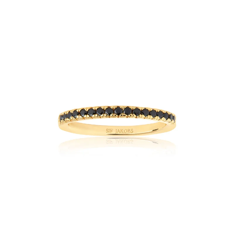 Trendy Stackable Rings-Ellera Gold Plated Ring w. Black Zirconias