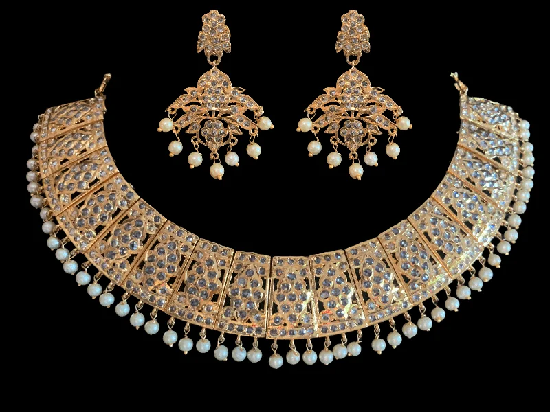 Retro Gold Necklace-NS57 Zoya necklace set in shell pearls  (READY TO SHIP)