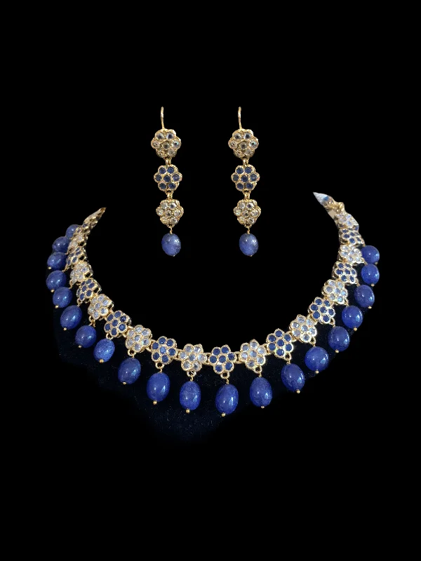 Layered Gold Necklace-NS224 Meenaz necklace with sapphire beads ( READY TO SHIP )