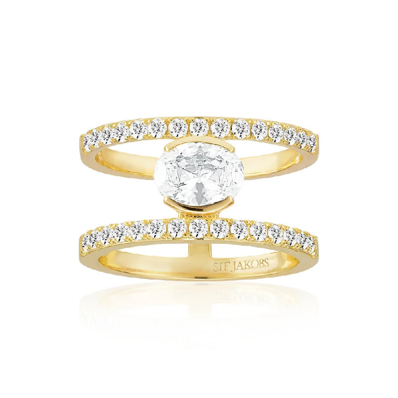 Custom Engagement Ring for Her-Ellisse Carezza Grande 18K Gold Plated Ring w. Zirconia