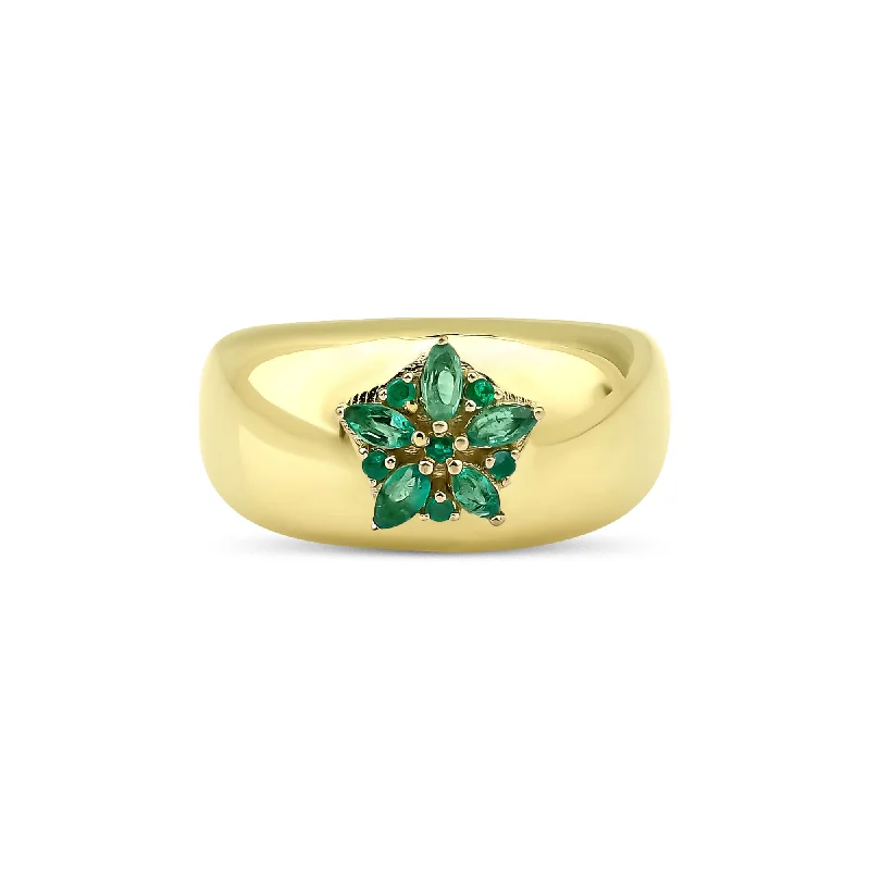 Handmade Gemstone Ring-Fleur Sparkle 18K Gold Ring w. Emeralds