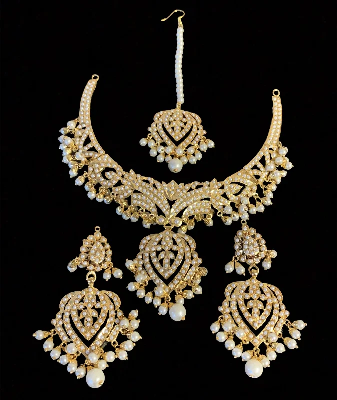 Layered Gold Necklace-NS61 Taseen necklace set in pearls  (READY TO SHIP )