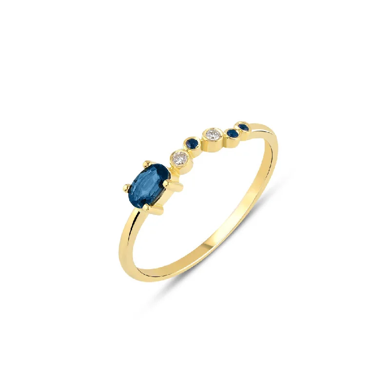 Bold Statement Ring-Seraphina Wing 18K Gold Ring w. Sapphires & Diamonds