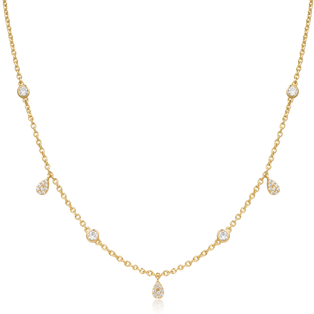 Custom Birthstone Necklace for Mom-14K Gold Plated Dainty CZ Station Choker Necklace