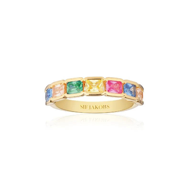 Princess Cut Engagement Ring-Roccanova 18K Gold Plated Ring w. Mixed Colors Zirconias