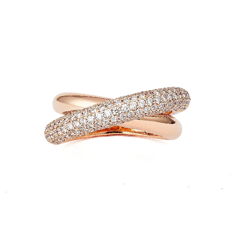 Vintage Engagement Ring-Infinity Loop Medium Half Pavé 18K Rosegold Ring w. Diamonds