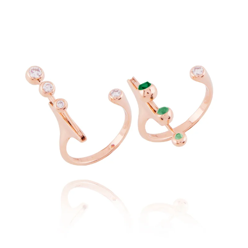 Sterling Silver Engagement Ring-Dancing Open 18K Rosegold Ring w. Emeralds & Diamonds