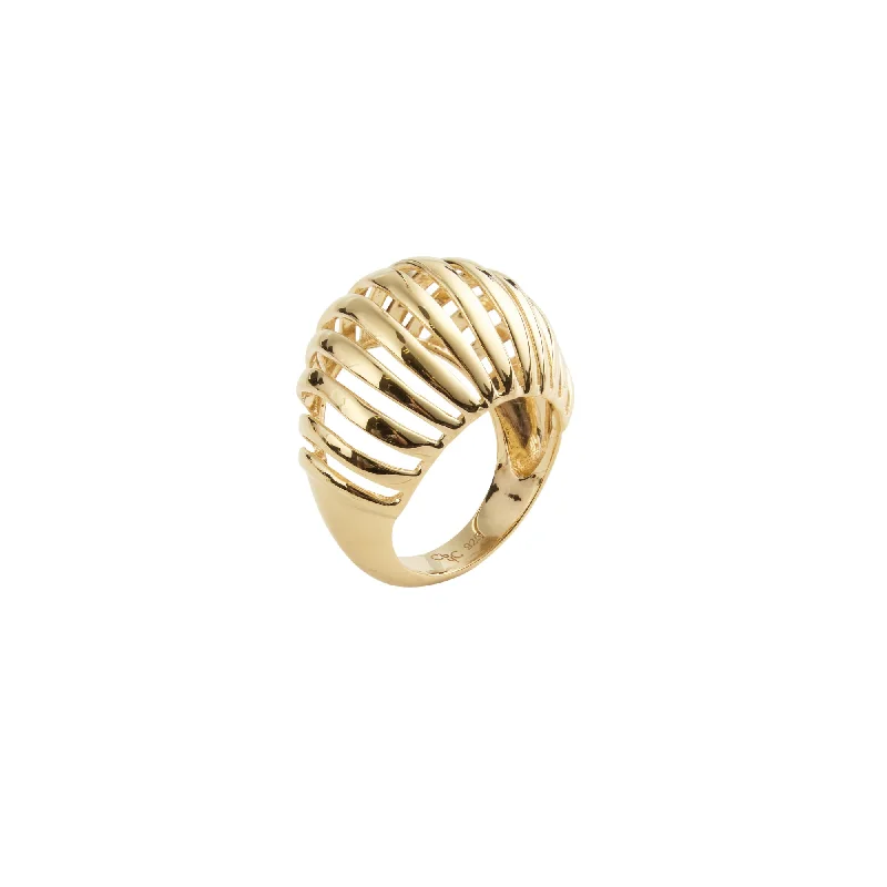 Silver Cocktail Ring-Ribbed VOID Gold Vermeil Ring