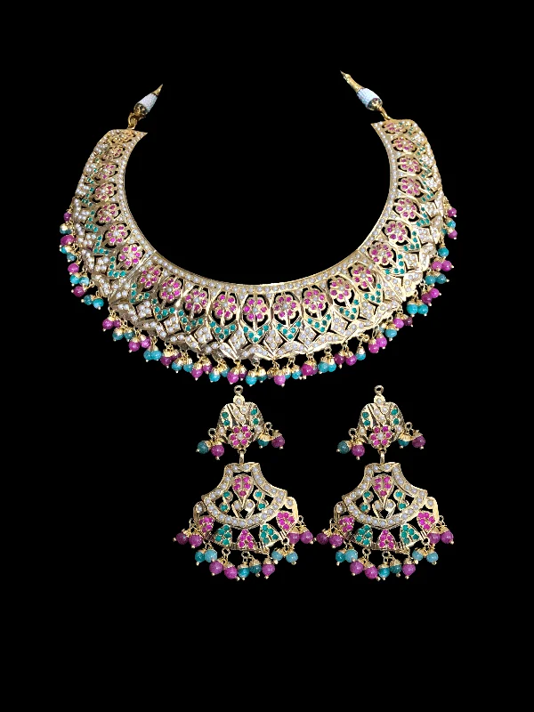 Diamond Necklace for Women-NS316 ruby emerald  jadau necklace set ( READY TO SHIP)