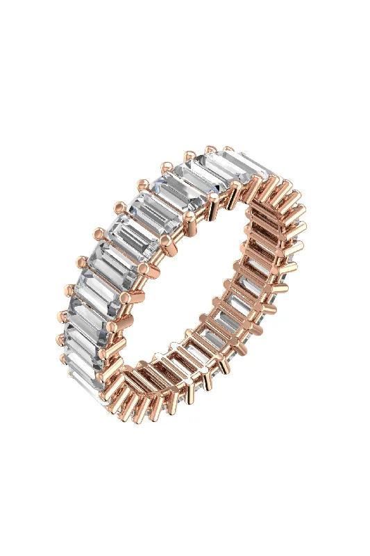 Men’s Gold Signet Ring-Eternity Baguette Band 18K Rose Gold Ring w. Lab-Grown Diamonds