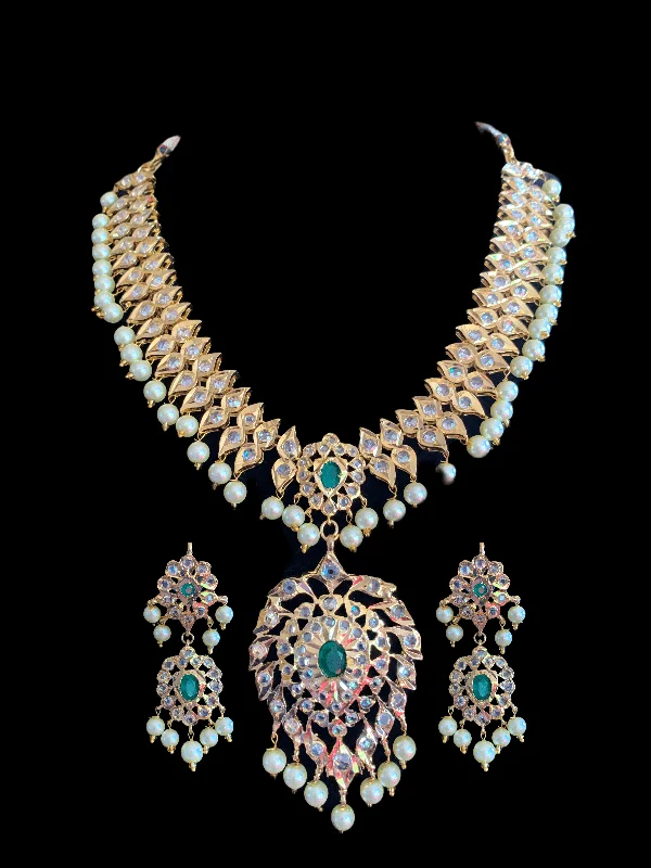 Rose Gold Pendant Necklace-NS207  Ila nizami mango style bridal necklace with earrings in green ( SHIPS IN 4 WEEKS  )