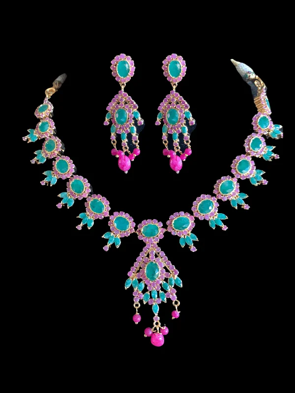 Wedding Necklace for Bride-NS248  , real ruby emerald gold plated necklace set ( READY TO SHIP)