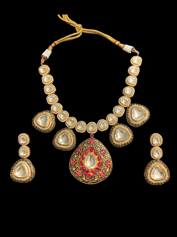 Beaded Necklace for Women-NS125 Nameera necklace set in high quality polki ( READY TO SHIP )