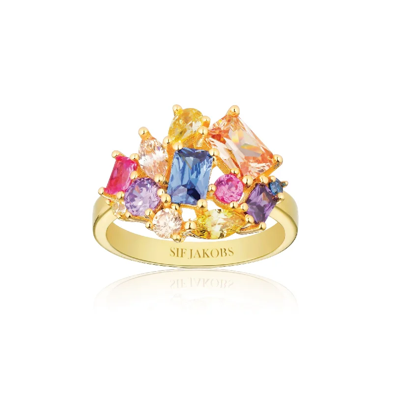 Rose Gold Diamond Ring-Ivrea Grande 18K Gold Plated Ring w. Mixed Colors Zirconias