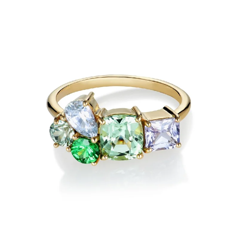 Unique Sterling Silver Ring-Varnaya Terima 18K Gold Ring w. Sapphires, Tsavorite & Tourmaline