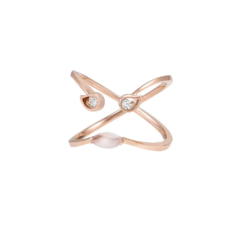 Dainty Engagement Ring-PREMIERE Florentina 18K Rosegold Ring w. Diamond & Chalcedony