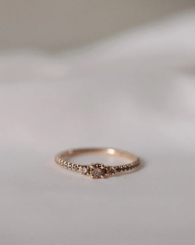 Thin Gold Ring for Women-Gilda 18K Gold, Whitegold or Rosegold Ring w. Dark Chocolate Diamonds