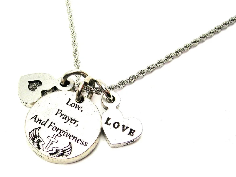 Layered Chain Pendant Necklace-Love, Prayer, And Forgiveness Stainless Steel Rope Chain Necklace