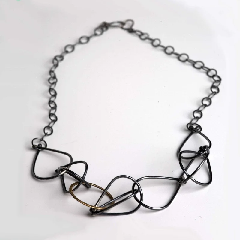 Classic Link Necklace-Vessel Necklace in Dark Sterling Silver and 14k Gold Fill