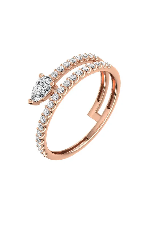 Simple Gold Wedding Ring-Double Pear Pave 18K Rosegold Ring w. Lab-Grown Diamonds