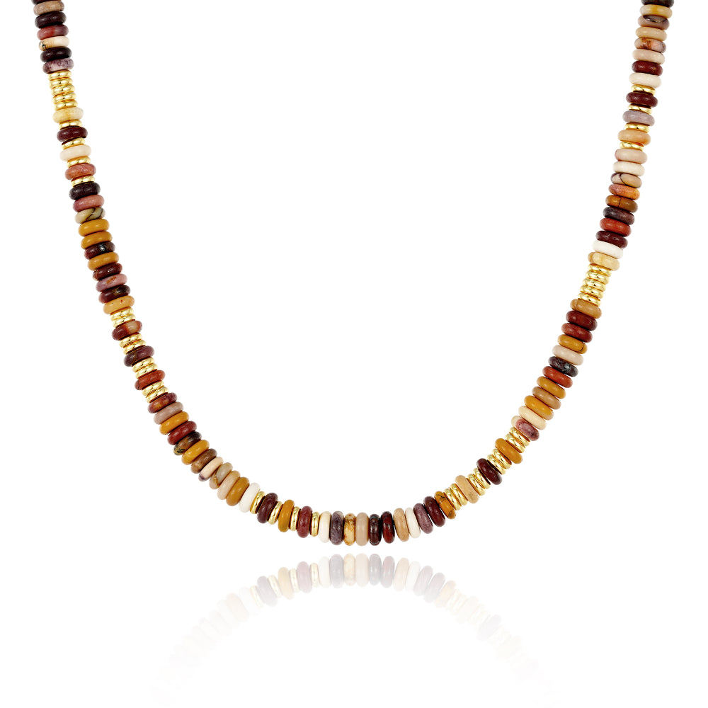 Gold Link Necklace-Boho Beaded Choker Natural Tiger Eye Stone Necklace