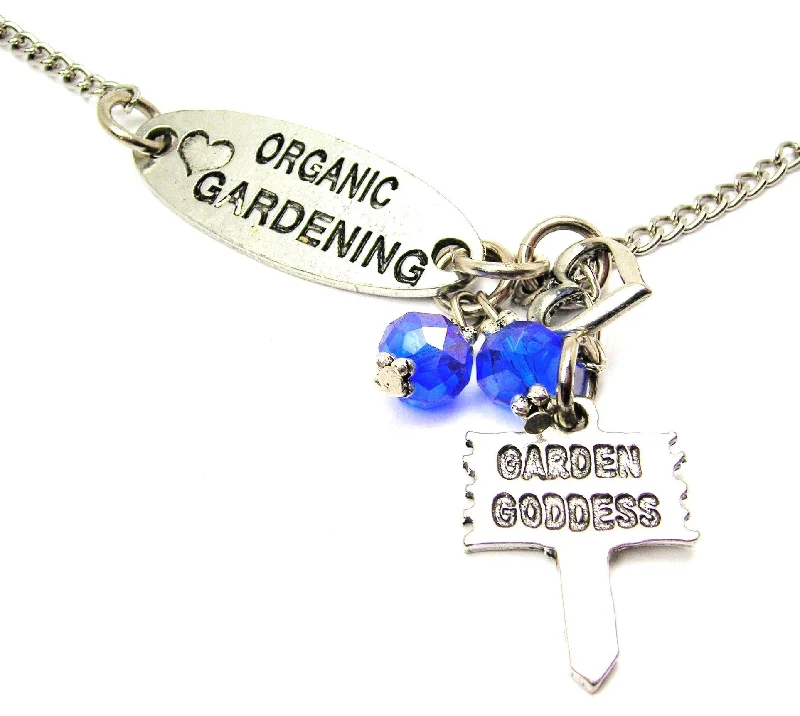 Personalized Heart Necklace-Love Organic Gardening And Garden Goddess Sign Lariat Necklace