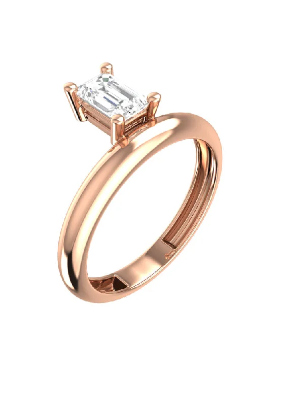 Classic Wedding Band-Floating Emerald 18K Rosegold Ring w. Lab-Grown Diamond