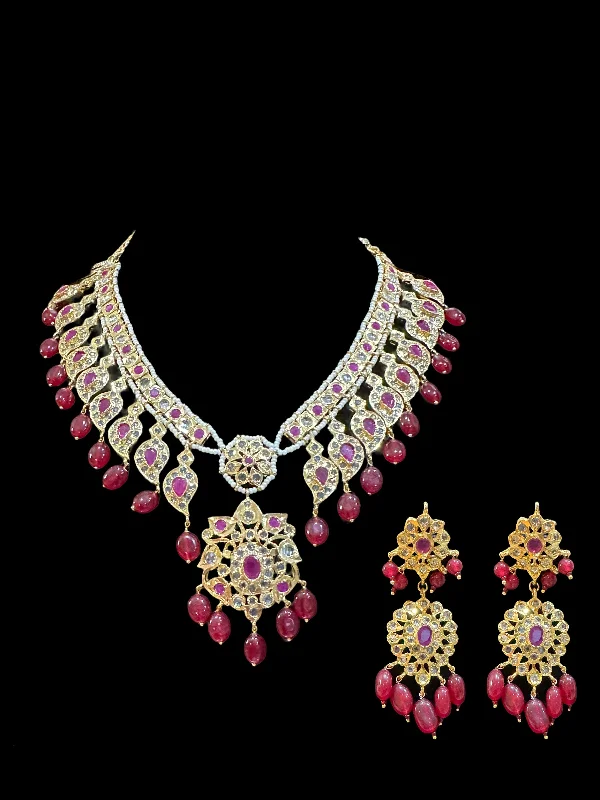 Fashion Jewelry Necklace-DNS15 Palakh ruby mango necklace set  (SHIPS IN 4 WEEKS )