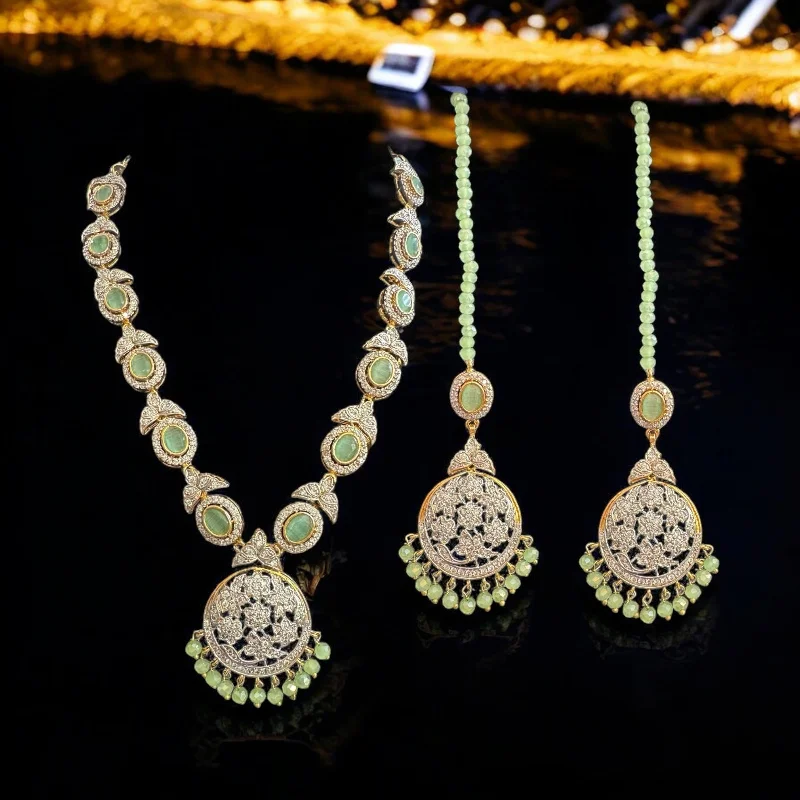 Pearl Necklace for Bride-DNS143 Zehra necklace set in mint ( READY TO SHIP )